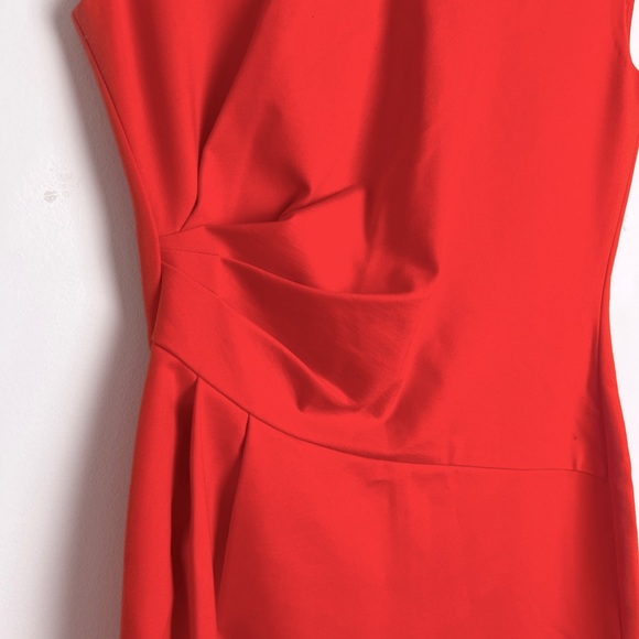 Lafayette 148 New York Red Orange Cape Sleeve Ruched Side Sheath Dress Size 4 - Picture 5 of 9